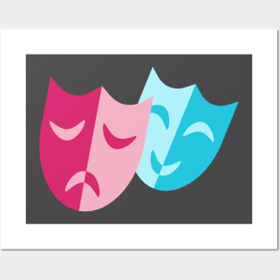 Theatrical blue mask smiles and red cry Posters and Art